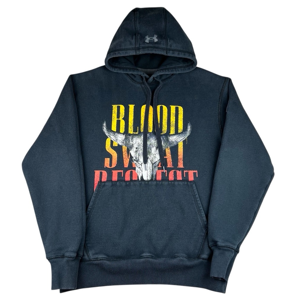 Project Rock Hoodie Mens Small Black Blood‎ Sweat Respect Bull Under Armour Gym